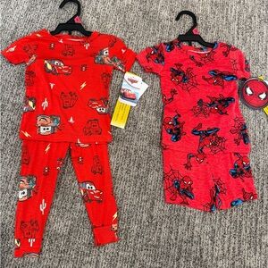 Disney Cars & Marvel Spider-Man Red Boys Pajama Sets Bamboo 18 month